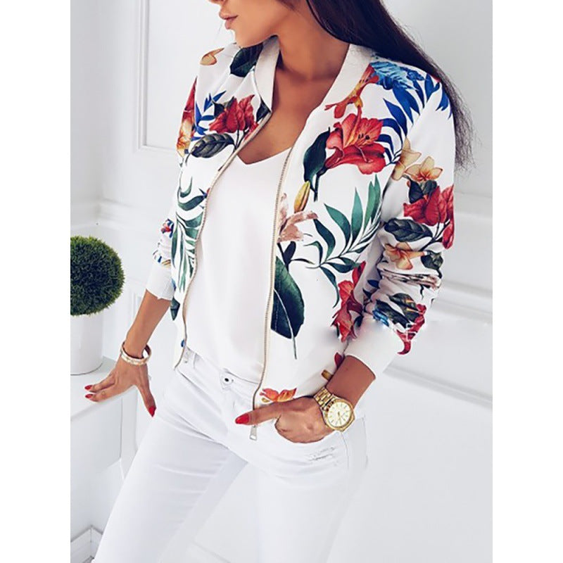 Damen Leichte Bomberjacke mit floralem Allover‑Print, Reißverschluss und Rippbündchen Drune