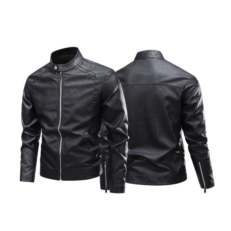 Herren Modische Lederjacke mit Stehkragen und praktischen Reißverschlusstaschen Drune