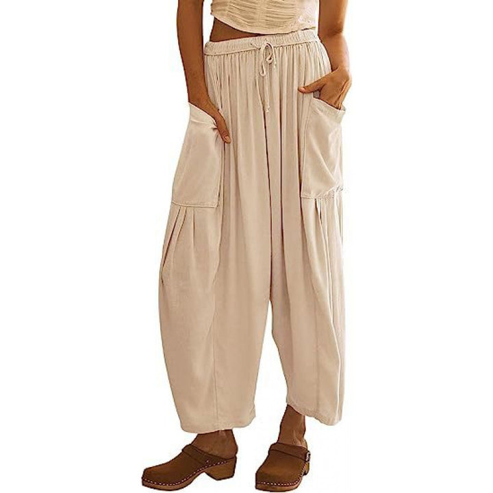 Damen weite und bequeme Sommerhose mit elastischem Bund und praktischen Taschen Drune
