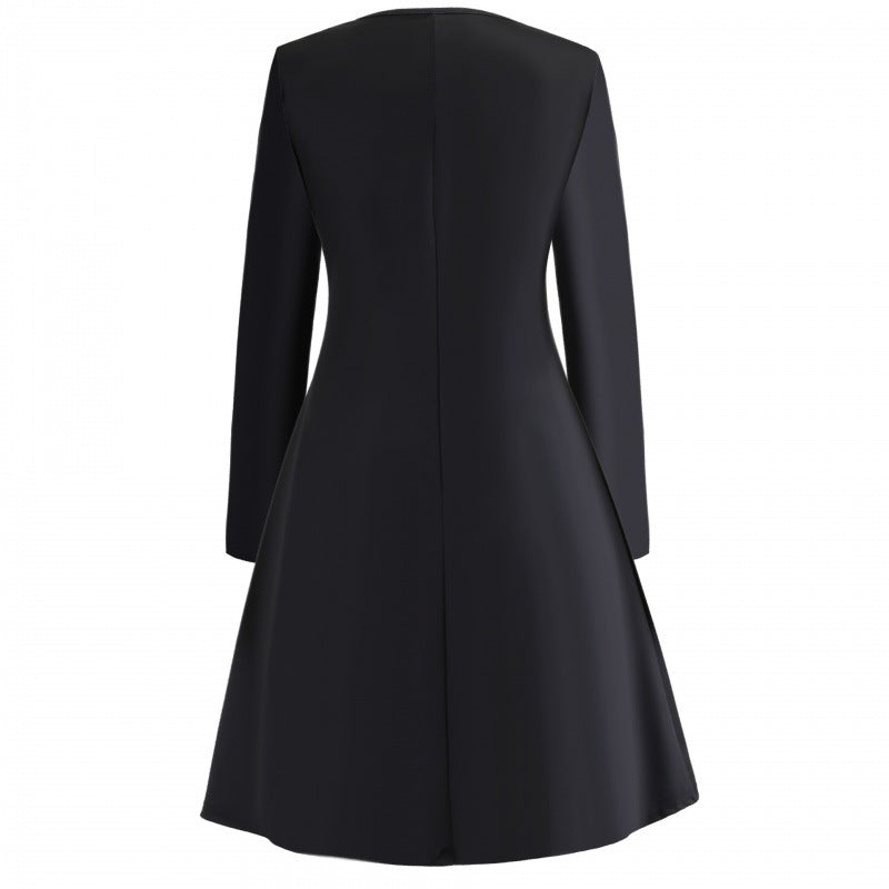 Damen Festliches A-Linien-Kleid mit Weihnachtsprint, Langarm und ausgestelltem Rock Drune