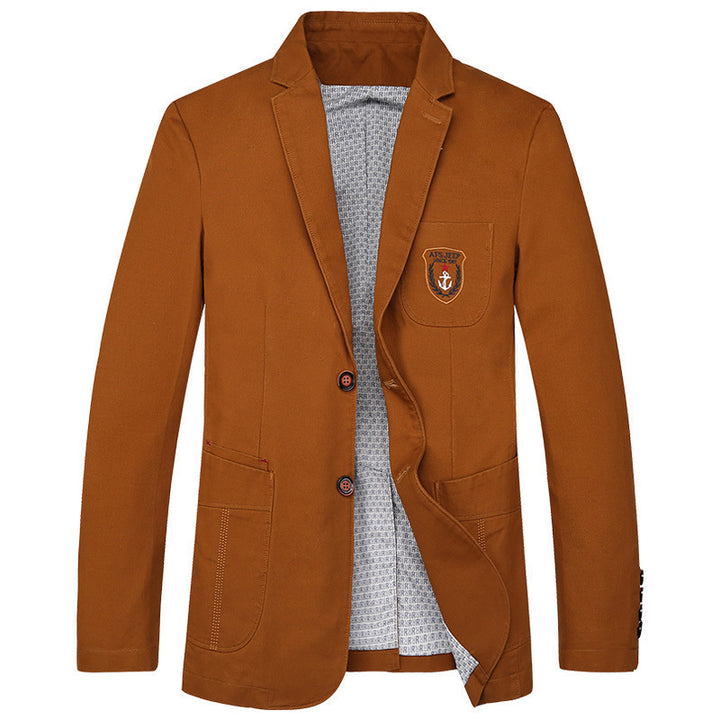 Herren Baumwoll-Blazer im Casual-Worker-Stil mit Brusttasche und Emblem Drune