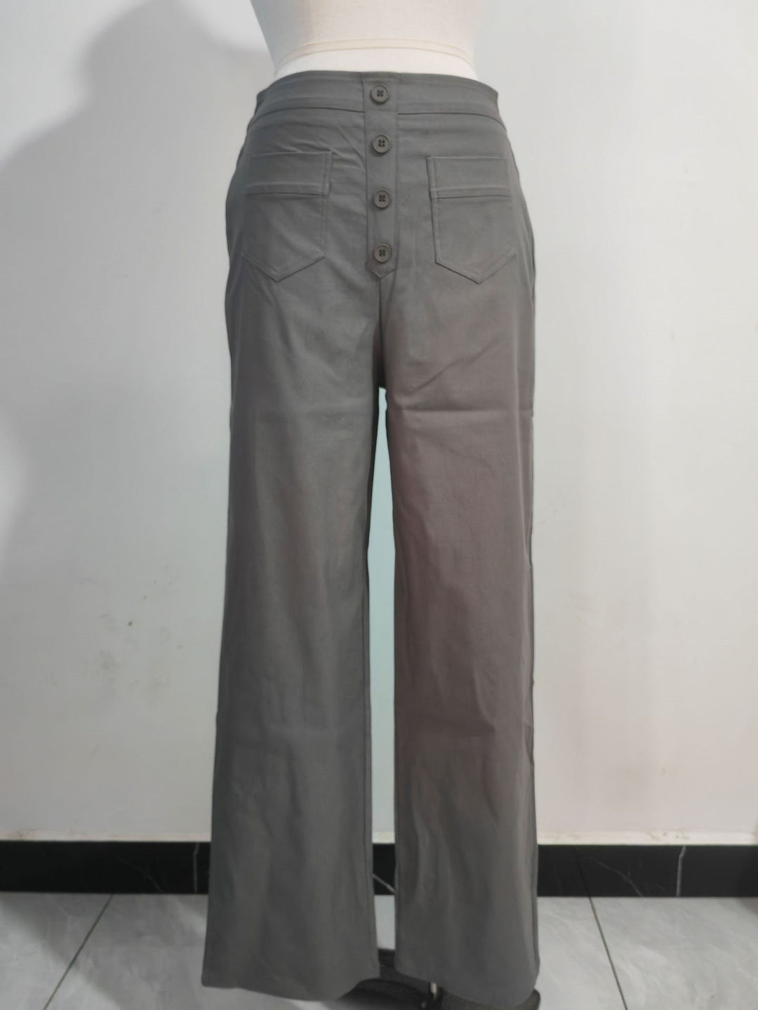 Damen Hochtaillierte weite Hose mit Knopfleiste und aufgesetzten Taschen Drune