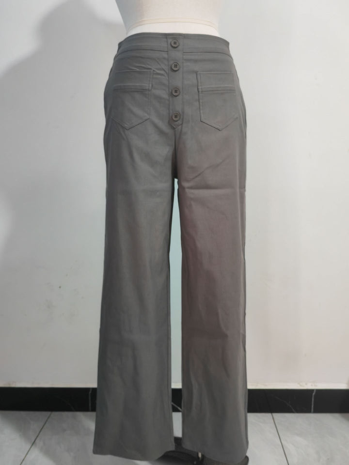 Damen Hochtaillierte weite Hose mit Knopfleiste und aufgesetzten Taschen Drune