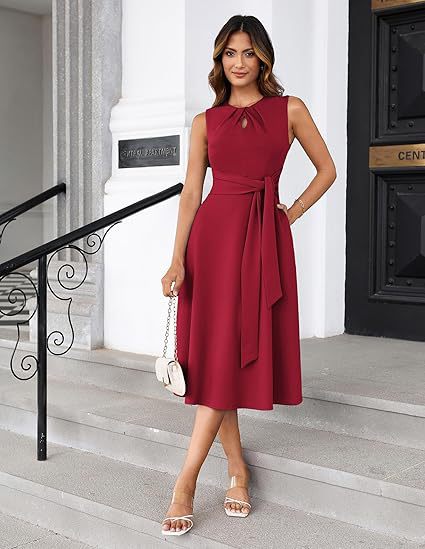 Damen Midi-Kleid mit schickem Bindegürtel und elegantem Schnitt Drune