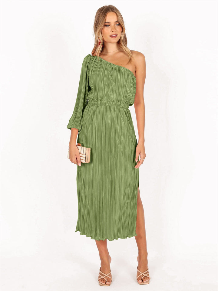 Damen Asymmetrisches Plisseekleid mit Taillengürtel Drune