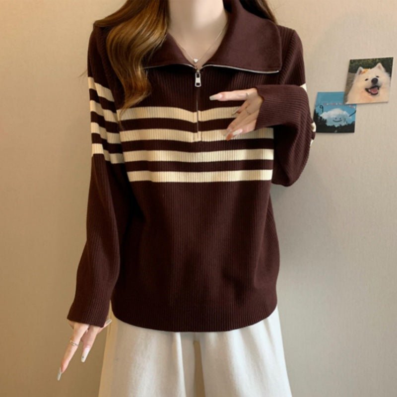 Damen Modischer Pullover mit Stehkragen und Reißverschluss Drune