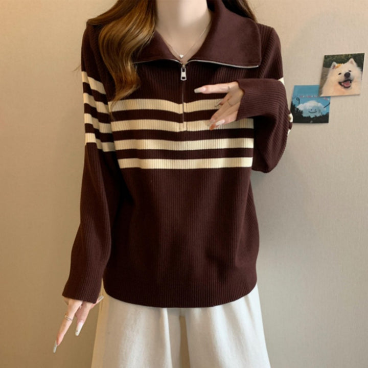 Damen Modischer Pullover mit Stehkragen und Reißverschluss Drune