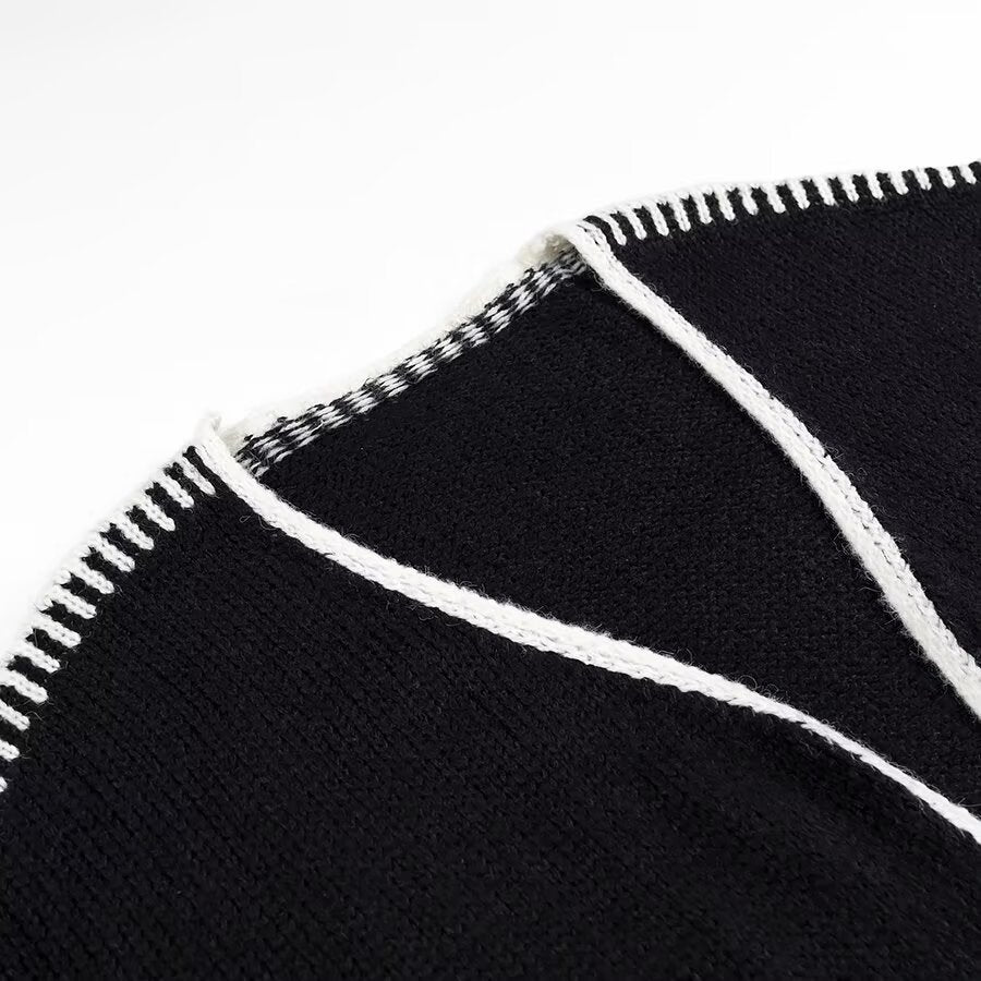 Damen Offene Strickjacke mit eleganten Kontrastnähten Drune