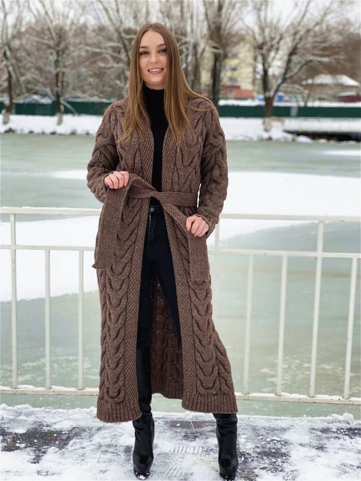 Damen Grobstrick-Mantel mit markantem Zopfdesign und offenem Schnitt Drune