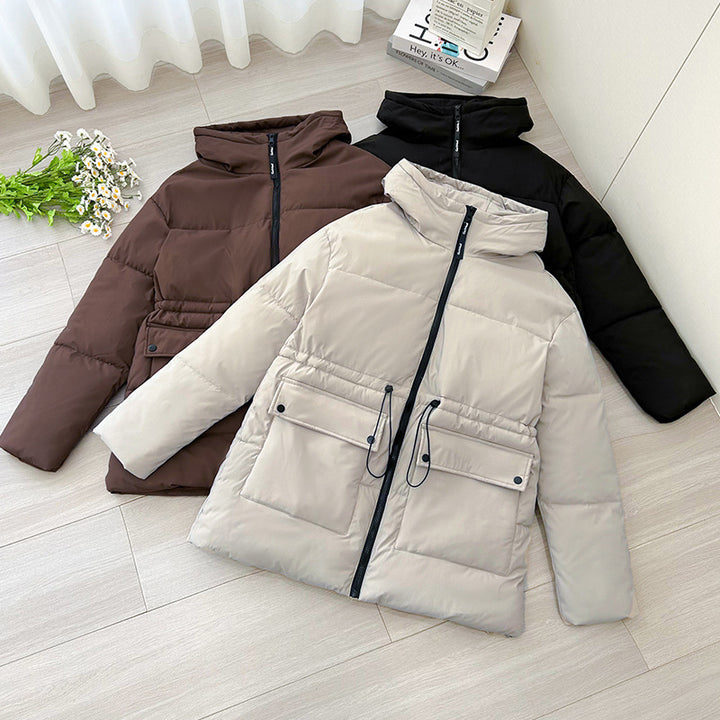 Damen nan mittellanger Thermoparka mit taillierendem Tunnelzug, ergonomischer Kapuze und großen Klapppattentaschen Drune