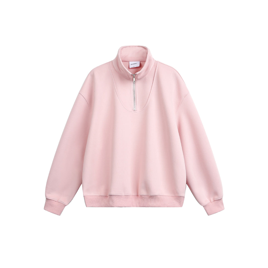 Damen Oversize Sweatshirt mit halbem Reißverschluss und Stehkragen Drune