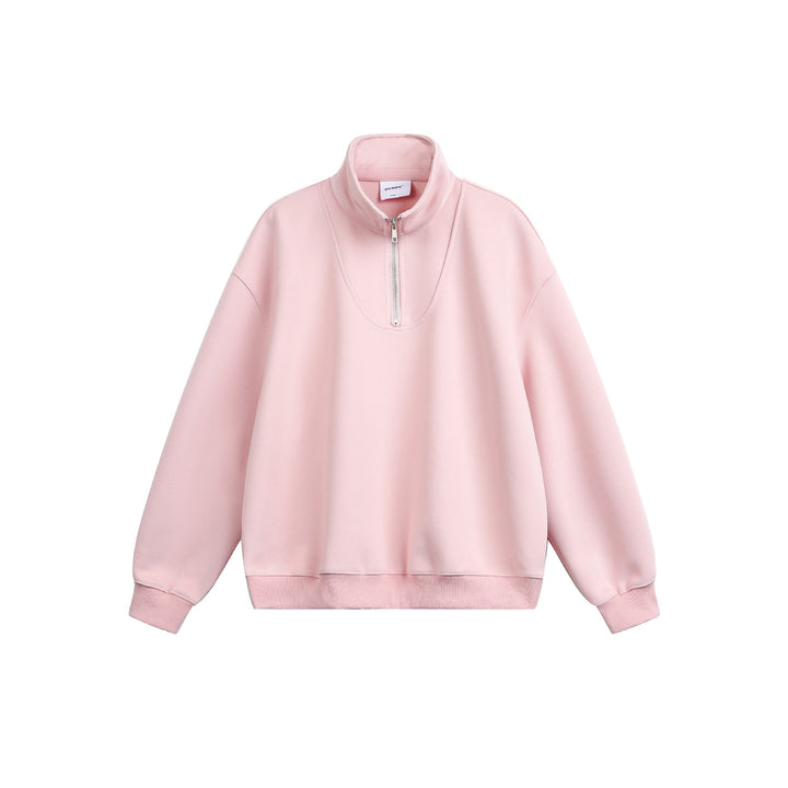 Damen Oversize Sweatshirt mit halbem Reißverschluss und Stehkragen Drune