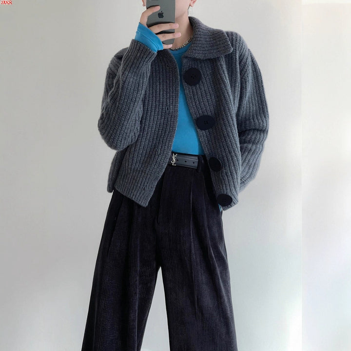 Damen Kuschelige Strickjacke mit großen Knöpfen Drune