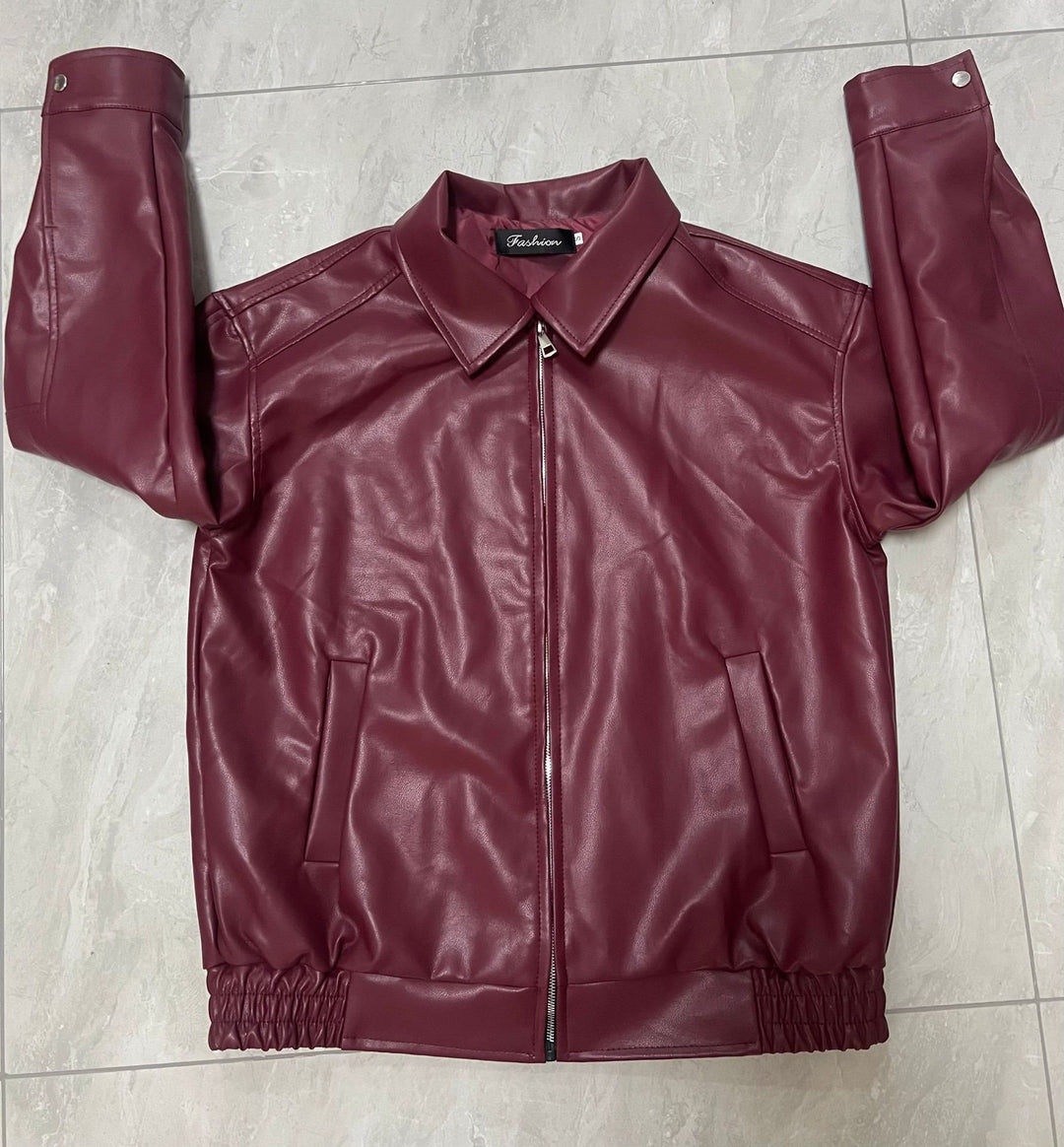 Damen lässige Lederjacke mit großem Kragen und seitlichen Taschen Drune