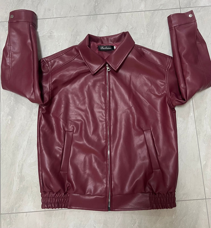 Damen lässige Lederjacke mit großem Kragen und seitlichen Taschen Drune