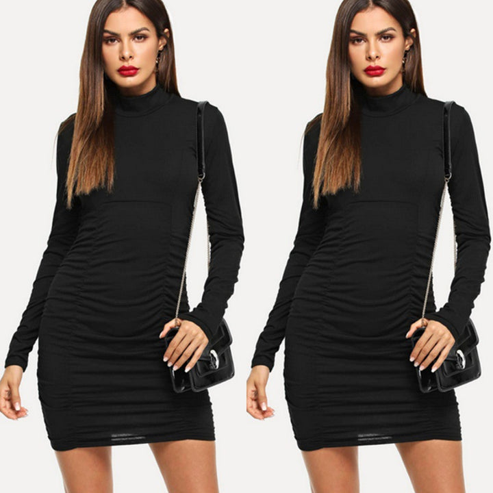 Damen Enganliegendes Stretch‑Minikleid mit Stehkragen und seitlicher Raffung Drune