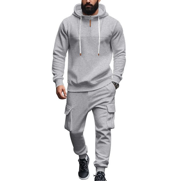 Herren nan zweiteiliges Sweatset mit Kapuze elastischem Bund und aufgesetzten Cargotaschen Drune