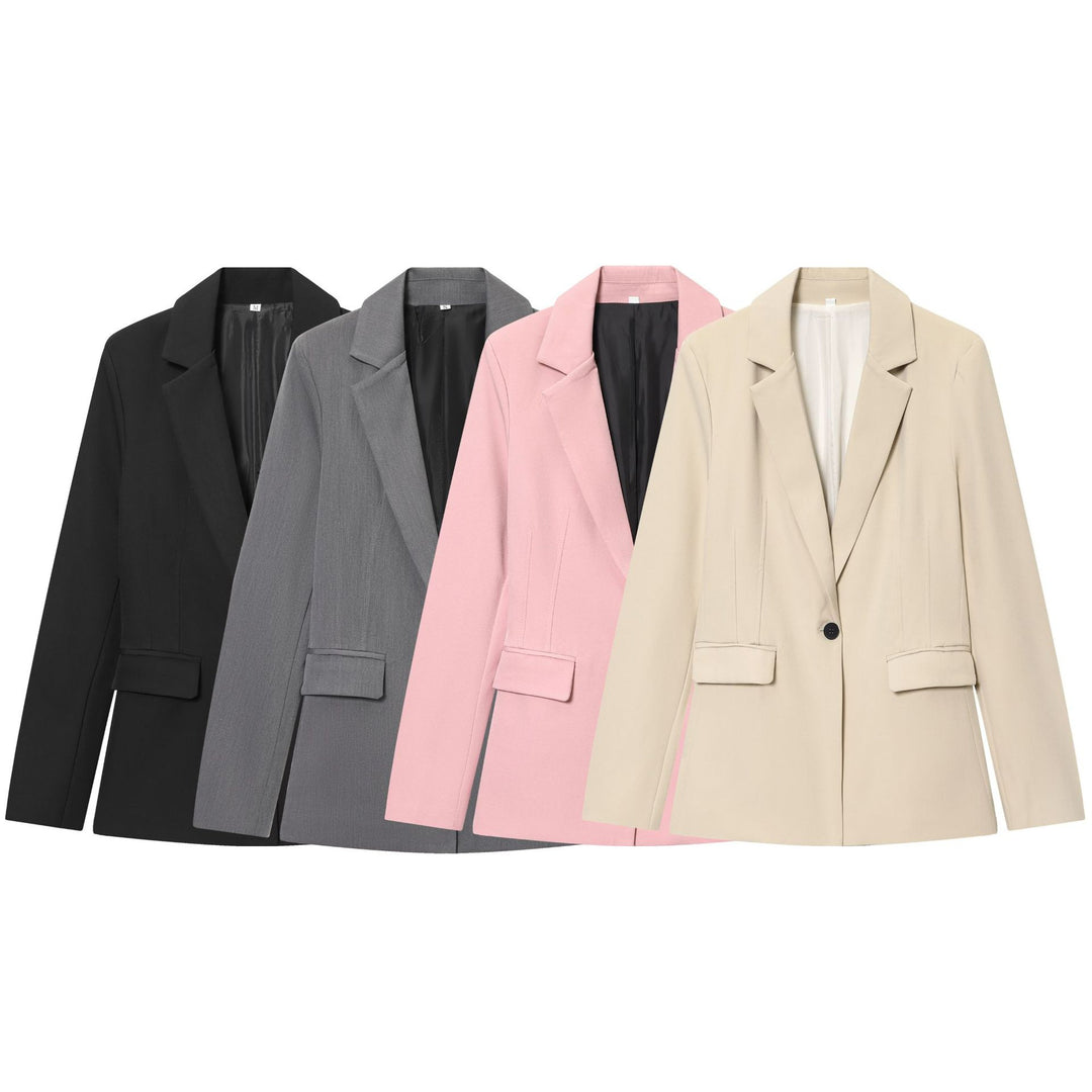 Damen nan schlanker Ein-Knopf Businessblazer mit Pattentaschen und definierter Schulterform Drune