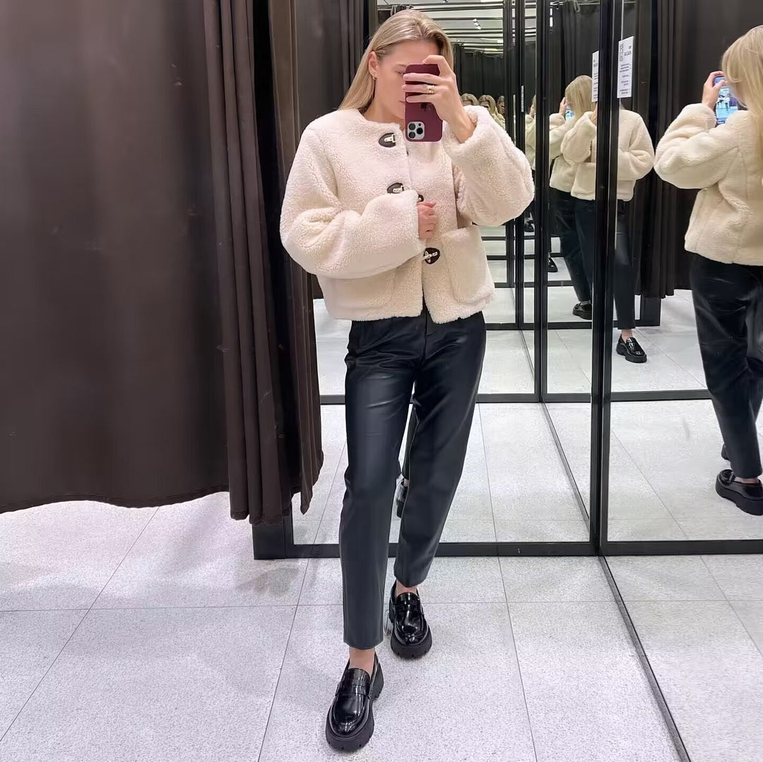 Damen nan Teddyjacke mit Knebelverschlüssen und großen aufgesetzten Taschen Drune