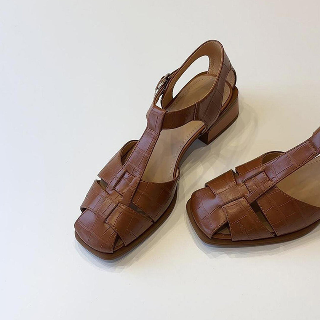 Damen Stylische Offen-Zehen Blockabsatz Sandalen Drune