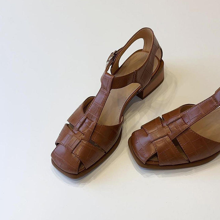 Damen Stylische Offen-Zehen Blockabsatz Sandalen Drune