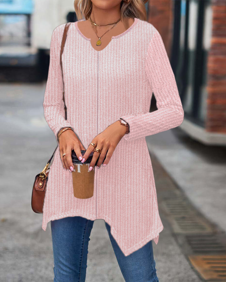 Damen Ripp Longsleeve Tunika mit asymmetrischem Saum Drune