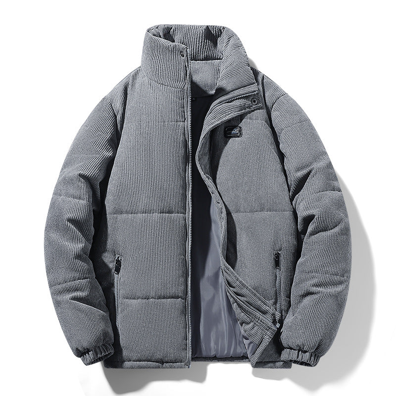Herren gepolsterte Cordjacke mit hohem Stehkragen, wattierter Isolierung und Reißverschlusstaschen Drune