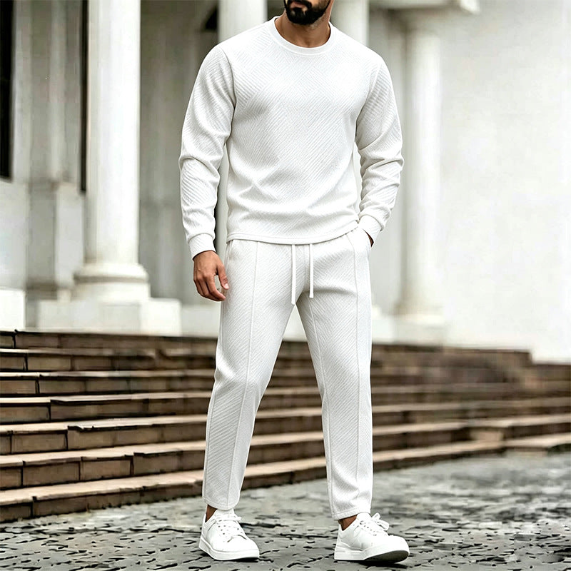Herren Texturierter Lounge-Set aus Sweat mit Slim-Relax Jogginghose Drune