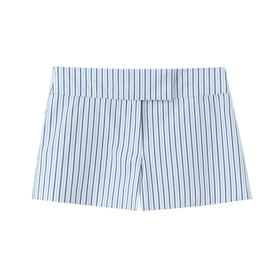Damen elegante Shorts mit feinem Streifenmuster und hohem Bund Drune
