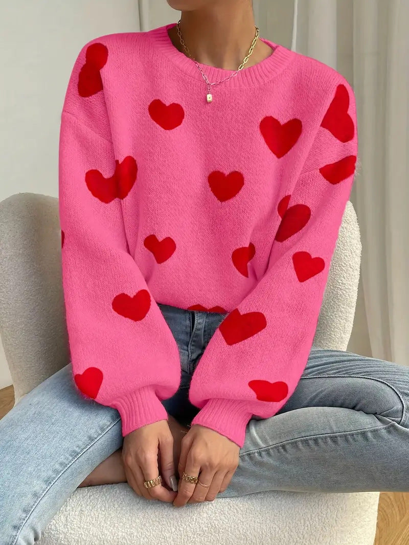 Damen Strickpullover mit auffälligem Herzdesign und lässigem Schnitt Drune