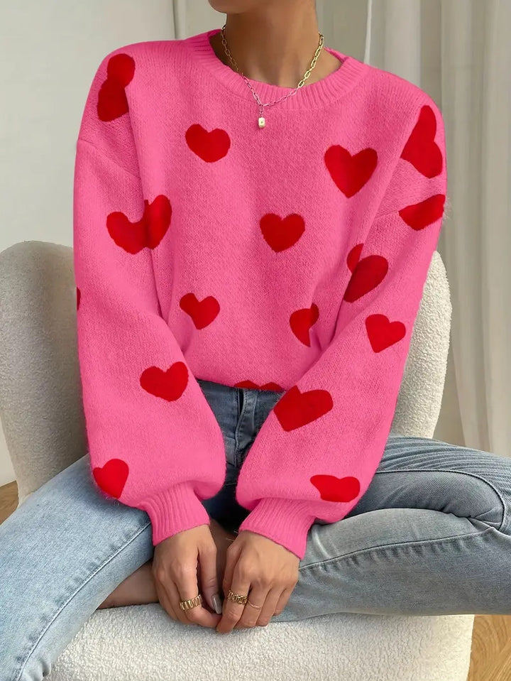 Damen Strickpullover mit auffälligem Herzdesign und lässigem Schnitt Drune