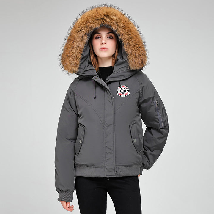 Damen Sportliche Pufferjacke mit abnehmbarem Kunstfellkragen und praktischen Taschen Drune