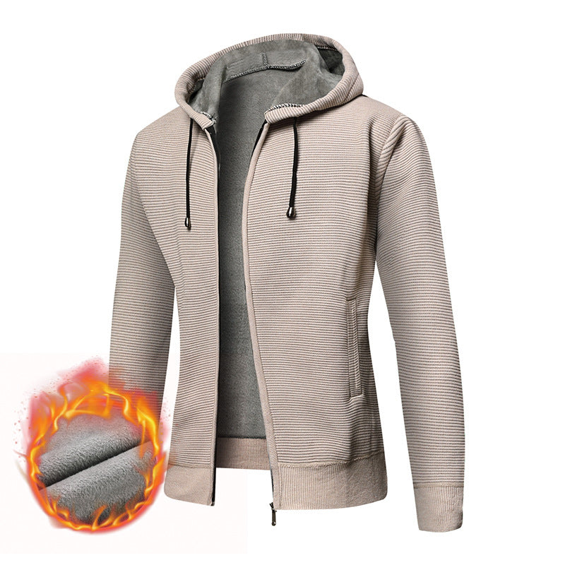 Herren fleecegefütterte Kapuzenjacke mit modischem Rippdesign Drune