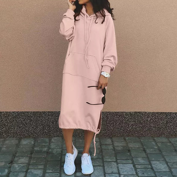 Damen Oversize Hoodie-Midikleid mit Tunnelzugsaum und seitlichen Schlitzdetails Drune
