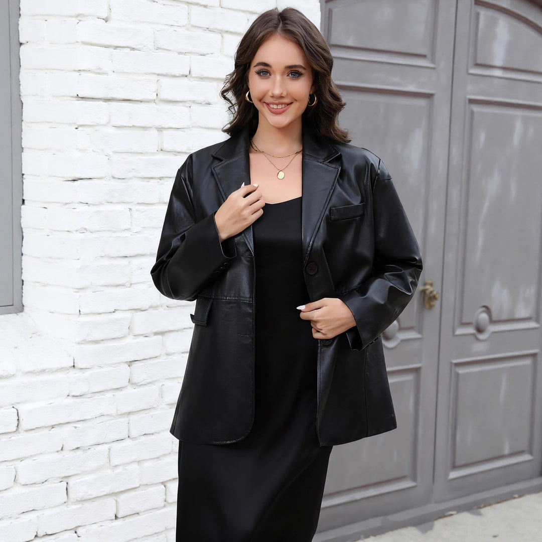 Damen Kunstleder-Blazer im Longline-Schnitt Drune