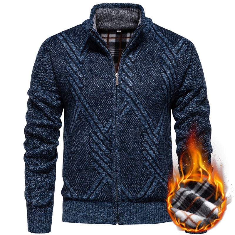 Herren sportliche Strickjacke mit modernem Zopfmuster Drune