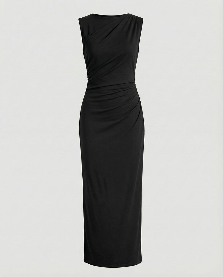 Damen Satin Maxikleid mit Drapierungen