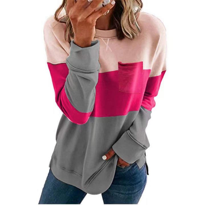 Damen Lässiger Sweatshirt mit modischem Farbblock-Design Drune