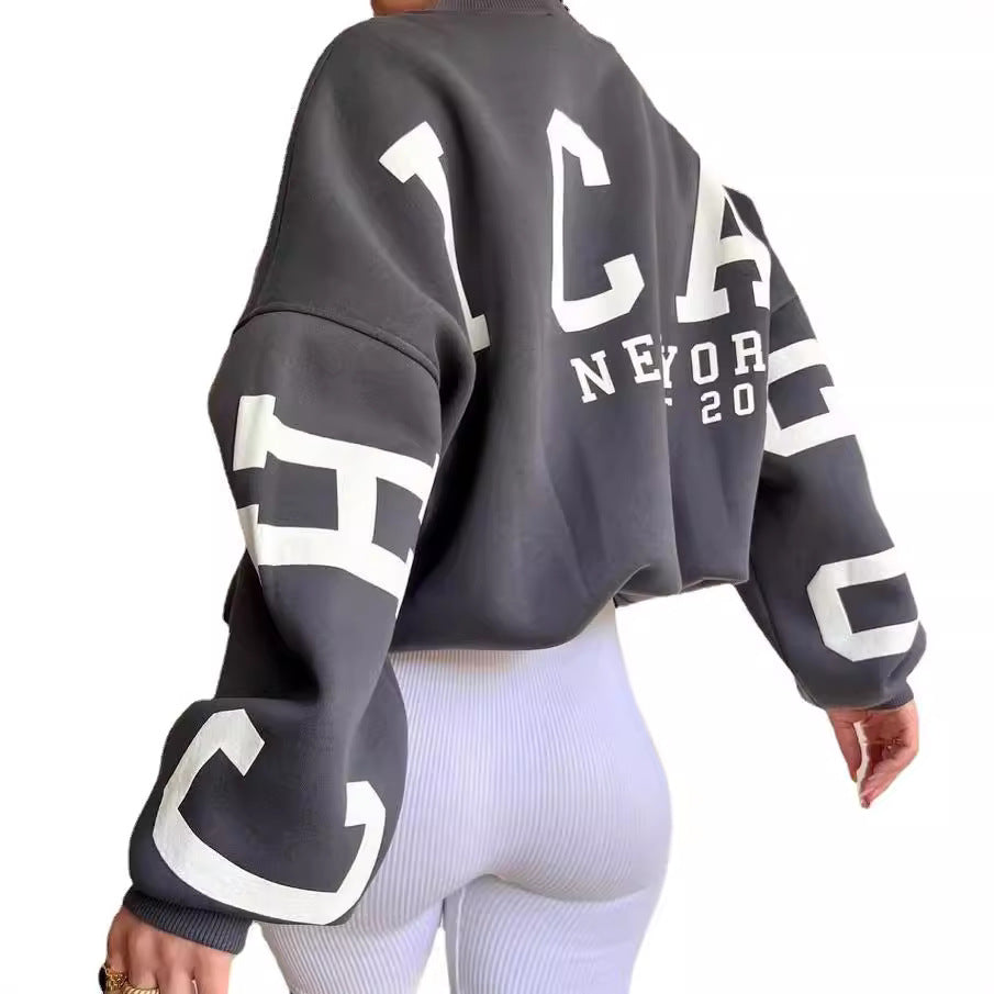 Damen Oversized Sweatshirt mit Blockprint-Ärmeln und weitem Drop-Shoulder-Schnitt Drune