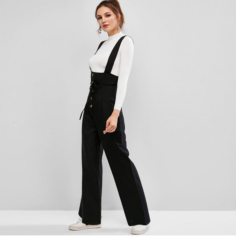 Damen Hochwertiger Jumpsuit mit blickdichten Trägern und Knopfdetail Drune