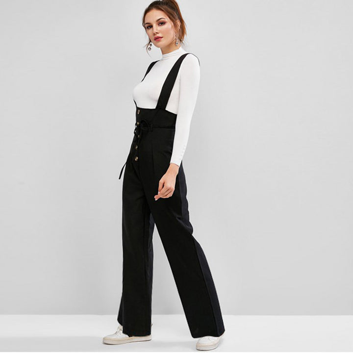 Damen Hochwertiger Jumpsuit mit blickdichten Trägern und Knopfdetail Drune
