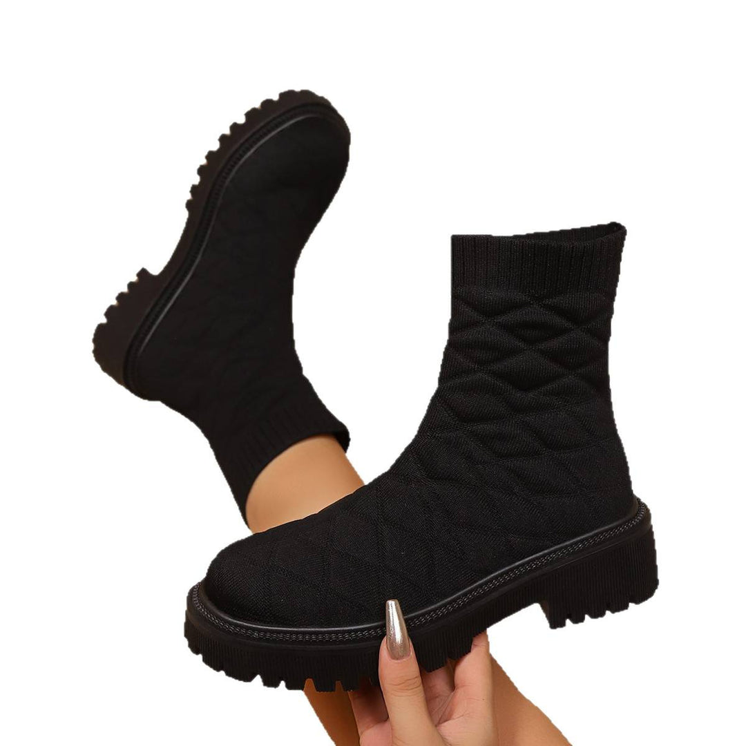 Damen Modische und bequeme gestrickte Stiefel Drune