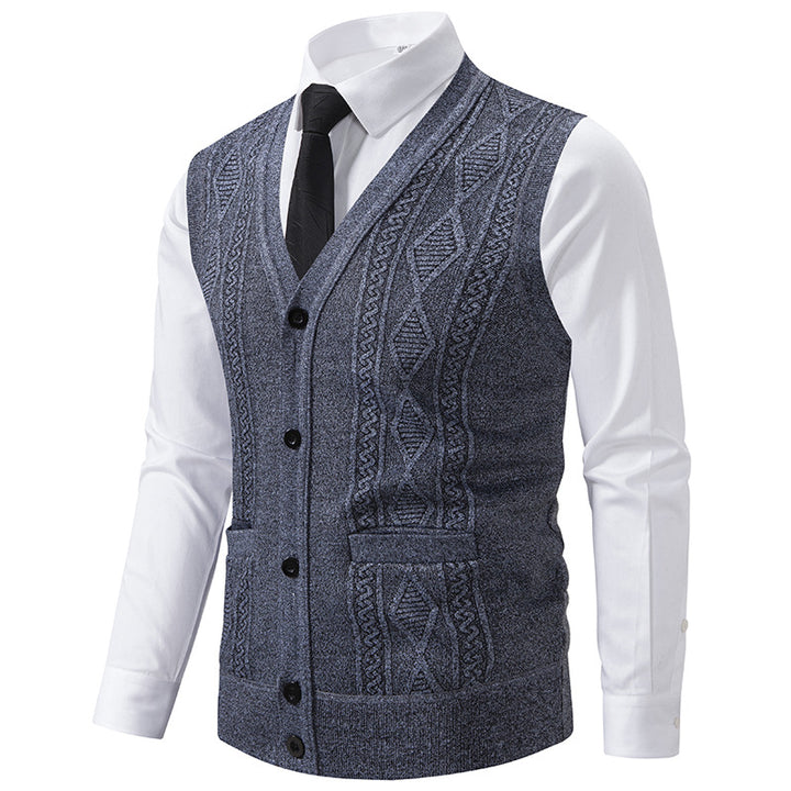 Herren Ärmellose Strickweste mit Rauten‑Muster, V‑Ausschnitt und Knopfleiste Drune