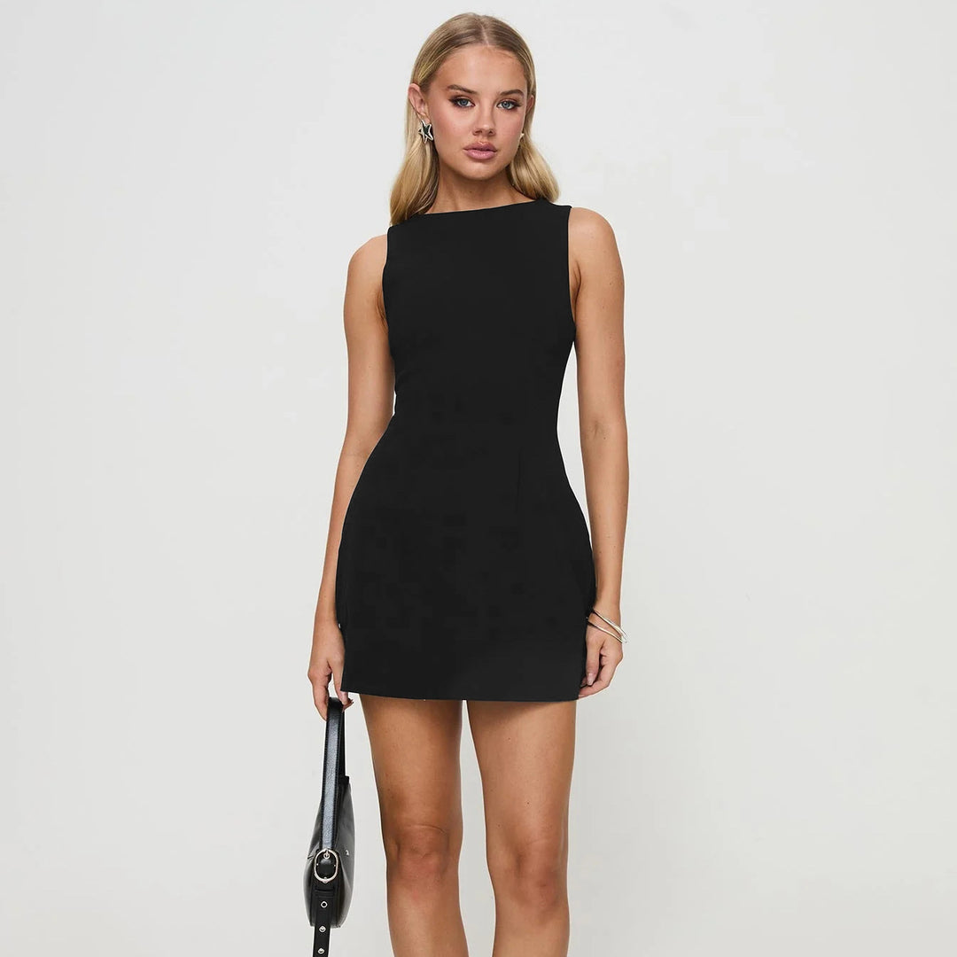 Damen schickes A-Linien-Kleid mit elegantem U-Ausschnitt Drune