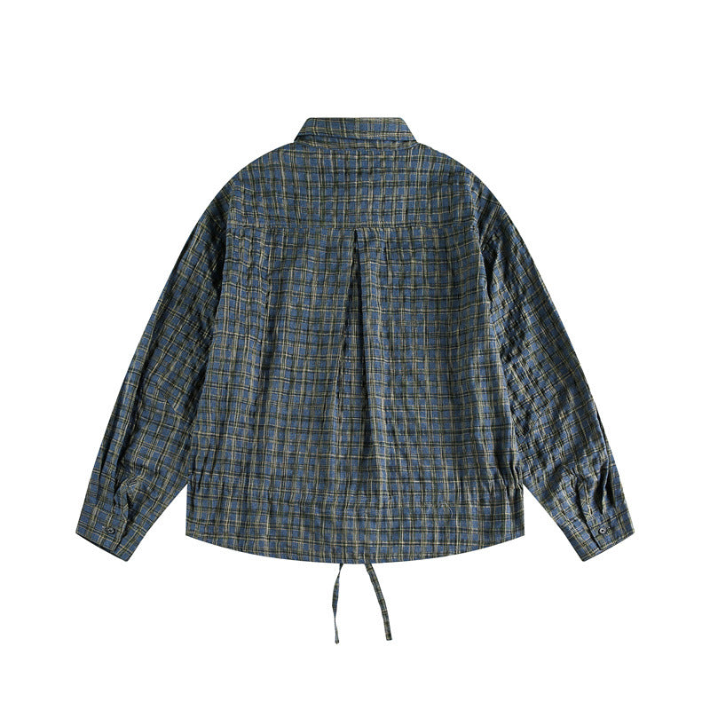 Unisex Kariertes Overshirt mit Tunnelzugsaum und verdeckter Knopfleiste Drune