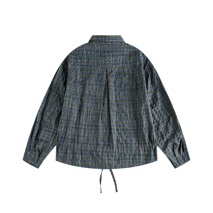 Unisex Kariertes Overshirt mit Tunnelzugsaum und verdeckter Knopfleiste Drune