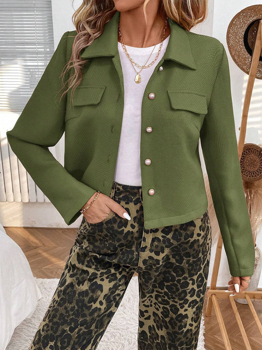 Damen modische Jacke mit strukturierten Stoff und praktischen Taschen Drune