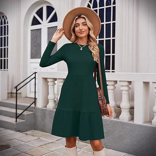 Damen Midikleid mit Rippstruktur und voluminösem Rock Drune