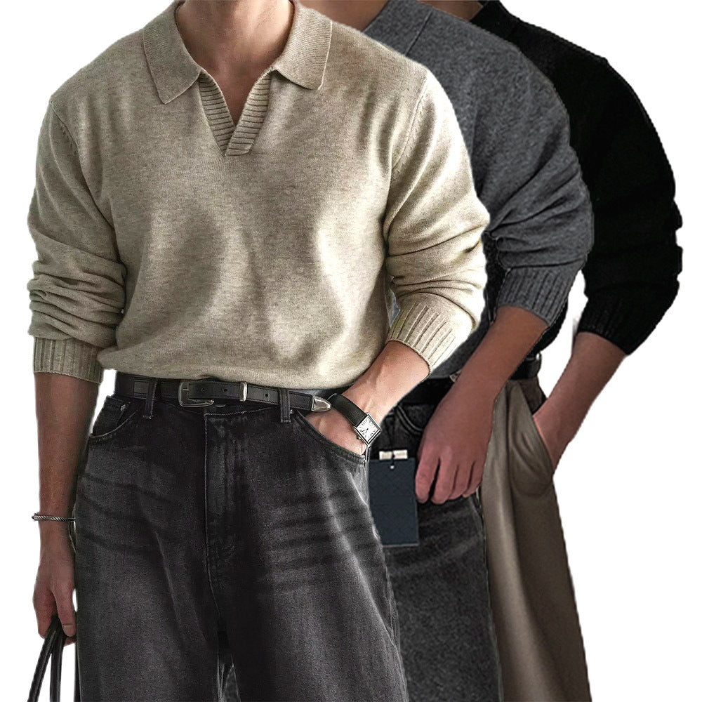 Herren Modischer Grobstrickpullover mit Stehkragen Drune