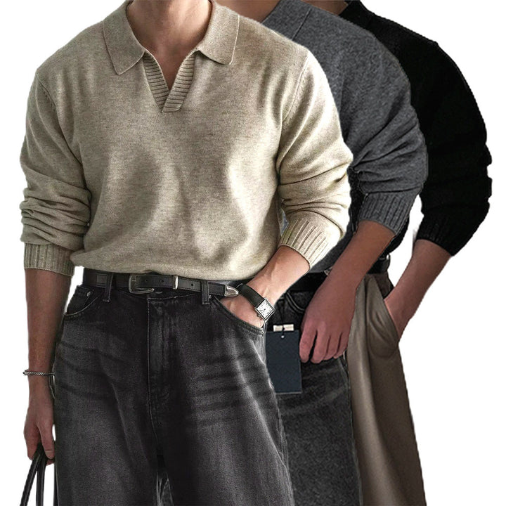 Herren Modischer Grobstrickpullover mit Stehkragen Drune